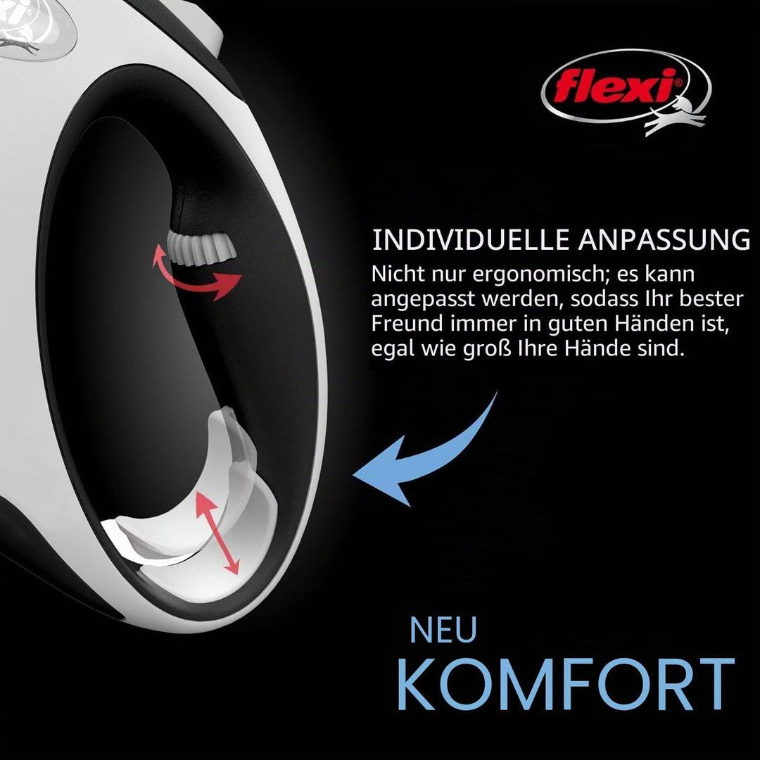 FLEXI New Comfort einziehbare Hundeleine (Klebeband), ergonomisch, langlebig und verhedderungsfrei,