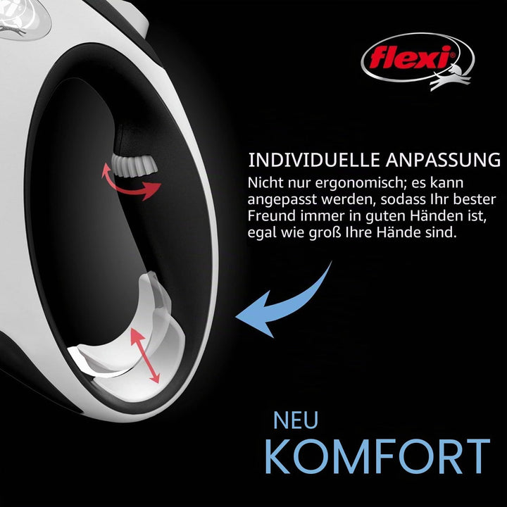 FLEXI New Comfort einziehbare Hundeleine (Klebeband), ergonomisch, langlebig und verhedderungsfrei,