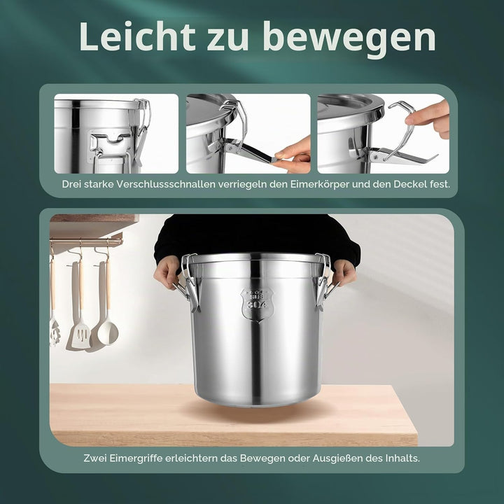 SICHENSH Edelstahl Getreidebehälter, Luftdichter Kanister Lebensmitteln, Metall Küche Reis Öl Lageru