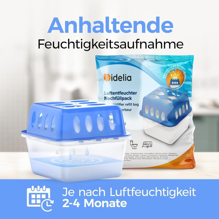 Idelia® 8x Luftentfeuchter Granulat 400g (Sparvorteils 8er Set Luftentfeuchter Nachfüllpack's) I Ent