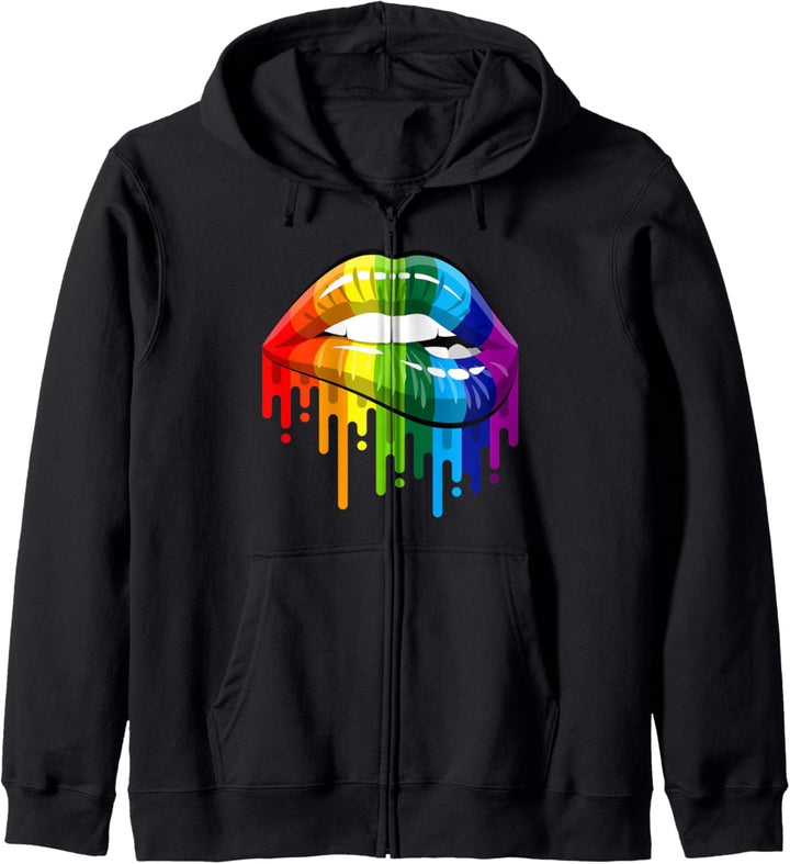 LGBT Regenbogen Kussmund TeePride Gay CSD Geschenk Kapuzenjacke