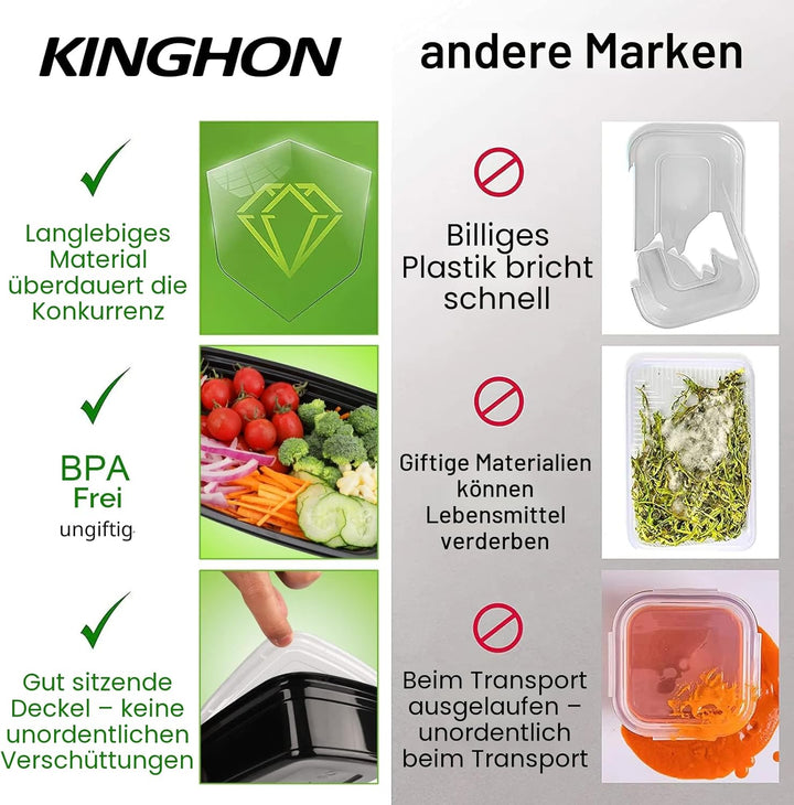 KINGHON 3-Fach Meal PREP Container - Bento Lunch Boxen,BPA frei wiederverwendbare Lebensmittel Lager