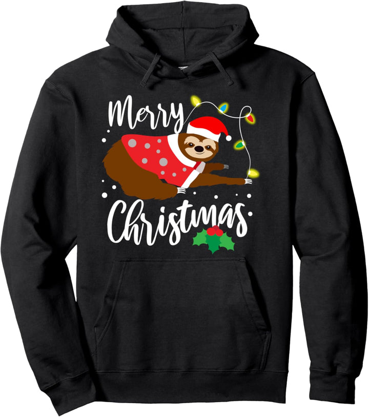 Weihnachten Faultier Tier Lichterkette Hoodie Pullover Hoodie