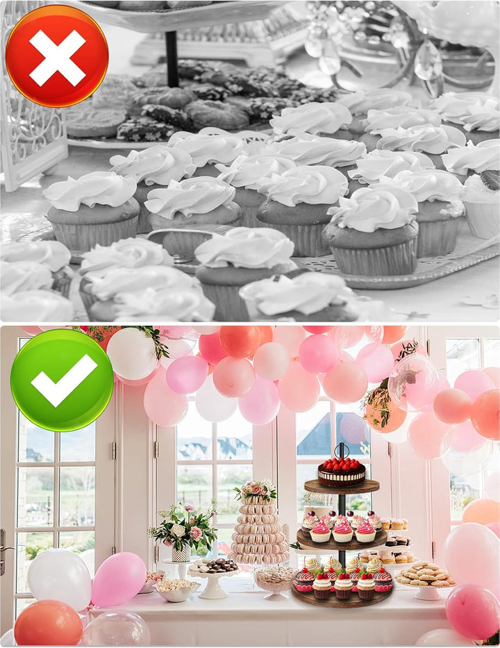 3-stöckiger Kuchenständer, Grosser Cupcake Ständer Ø 20.06cm Ø24.89cm Ø29.97cm, Etagere 3 Etagen aus