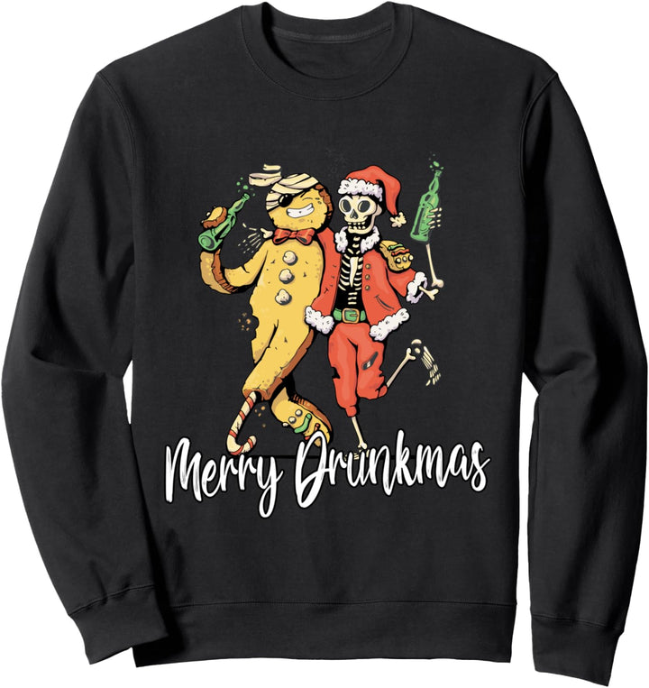 XMAS Frohe Weihnachten & Merry Drunkmas Skelett & Lebkuchen Sweatshirt