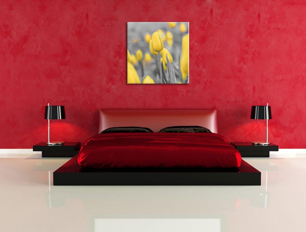 Pixxprint Gelbes Tulpenmeer als Leinwandbild/Grösse: 70x70 cm/Wandbild/Kunstdruck/fertig bespannt, 7