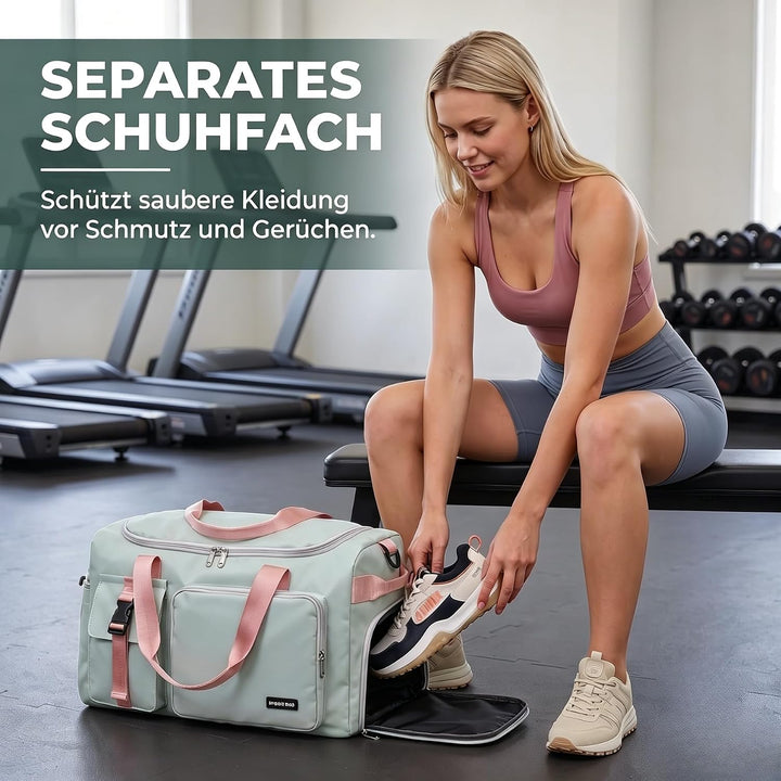 Sporttasche Damen Herren 42L Reisetasche mit Schuhfach Nassfach Wasserdicht Trainingstasche Travel D