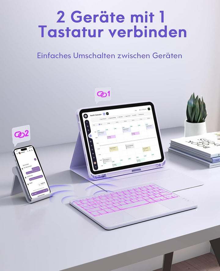 CHESONA Hülle mit Tastatur für iPad 10 Generation/11 Generation A16 2025, 7 Farben Beleuchtung, Mult
