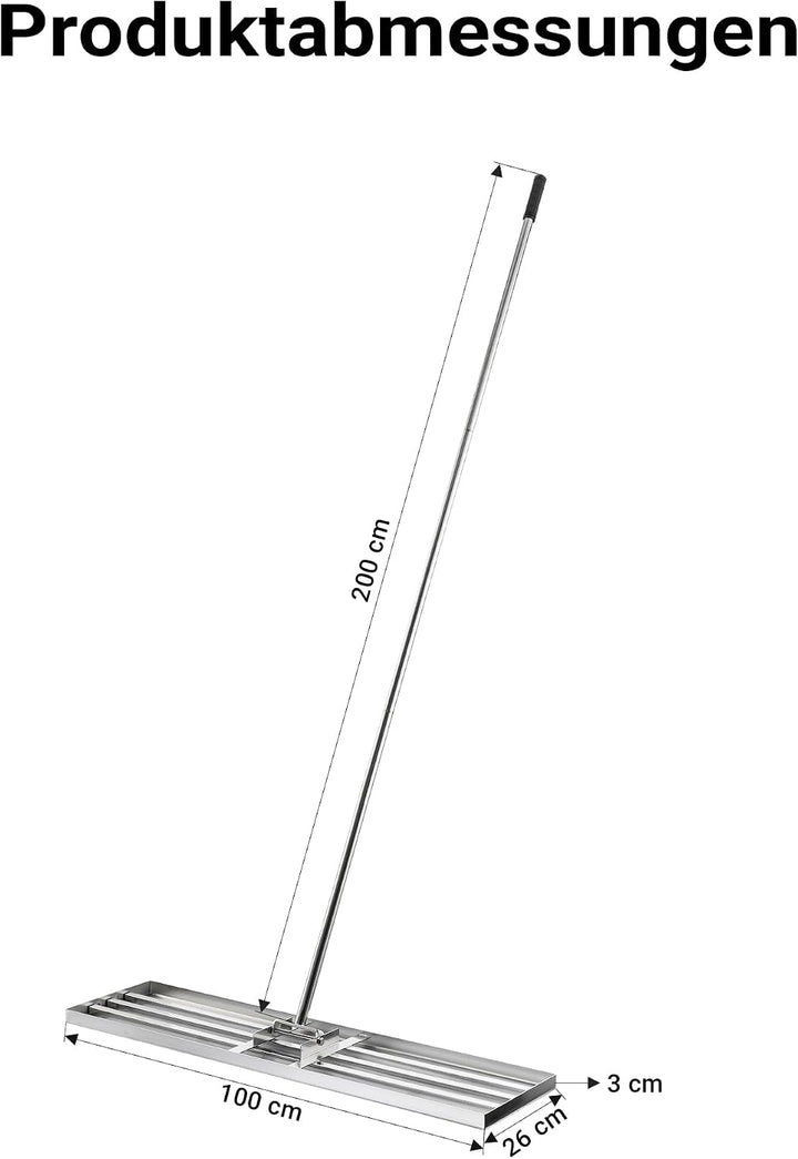 Wiltec Edelstahl Rasenrakel mit Stiel Grösse XL, Flächenebner 26 x 100 x 2,8 cm Unebenheiten im Rase