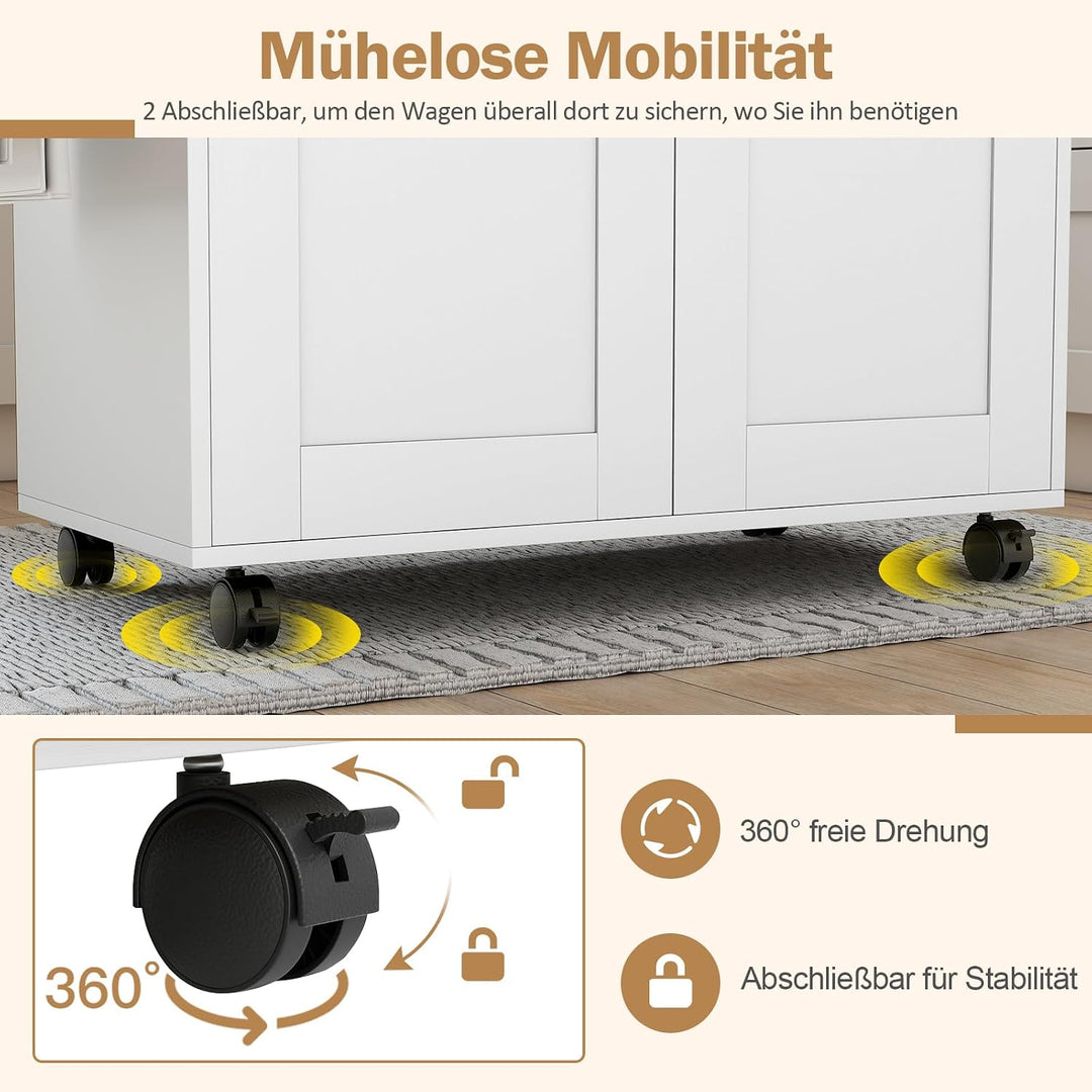 COSTWAY Küchenwagen mit Schublade, Kücheninsel auf Rollen, Servierwagen Holz mit Handtuchhalter, Gew