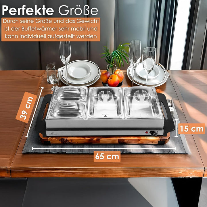Buffetwärmer | Warmhalteplatte | Speisewärmer | 300 Watt | 4 Speisebehälter | Buffet Wärmer | Speise