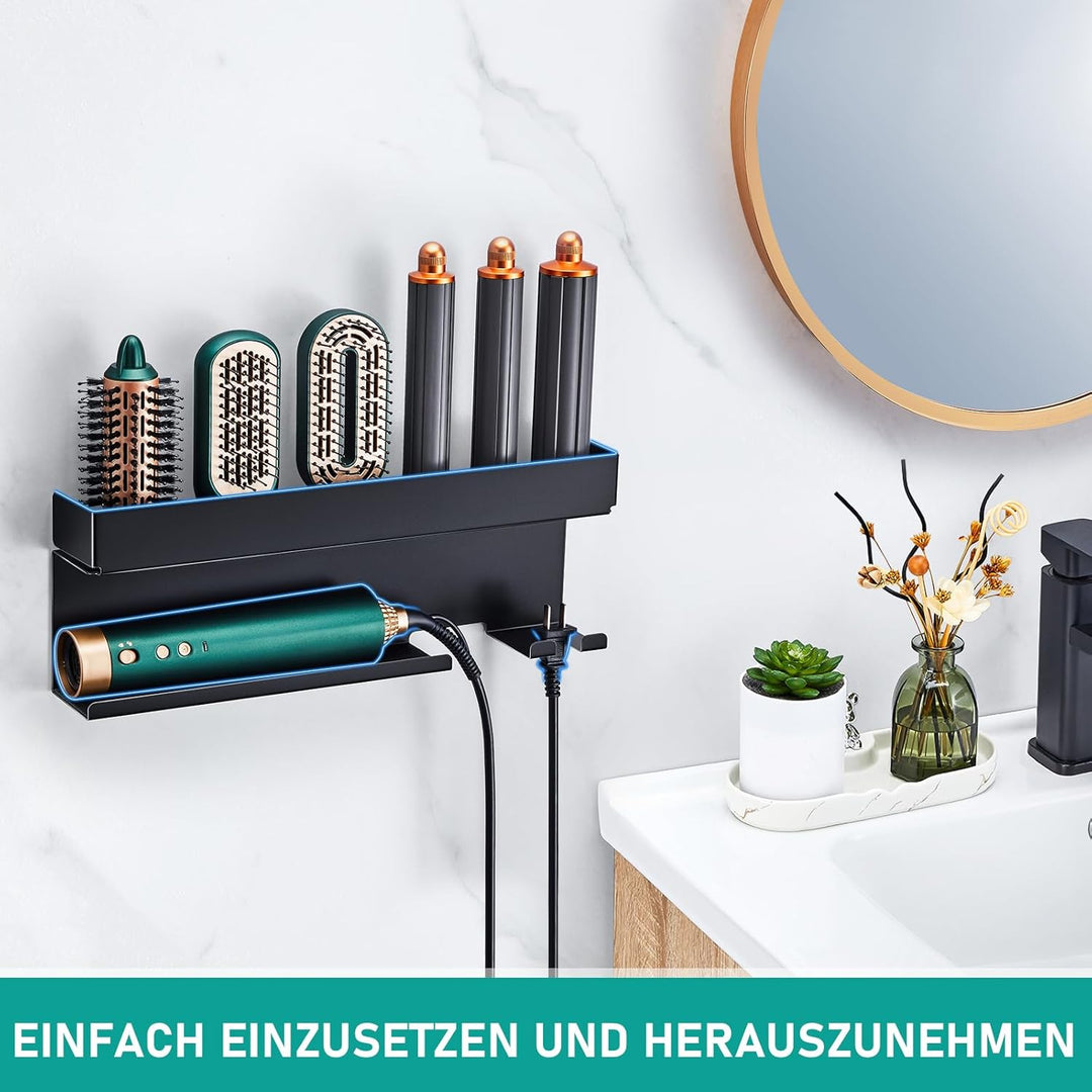 Föhnhalter Wand Ohne Bohren, Schwarz Lockenstab Styler Zubehör Wandhalterung, Metall Glätteisen Halt