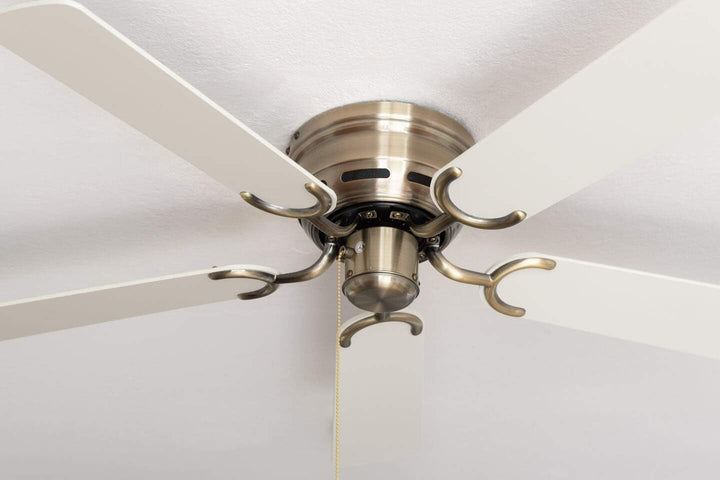 Pepeo - Kisa Deckenventilator ohne Beleuchtung | Ventilator mit Zugschalter in Antik-Messing mit Wen
