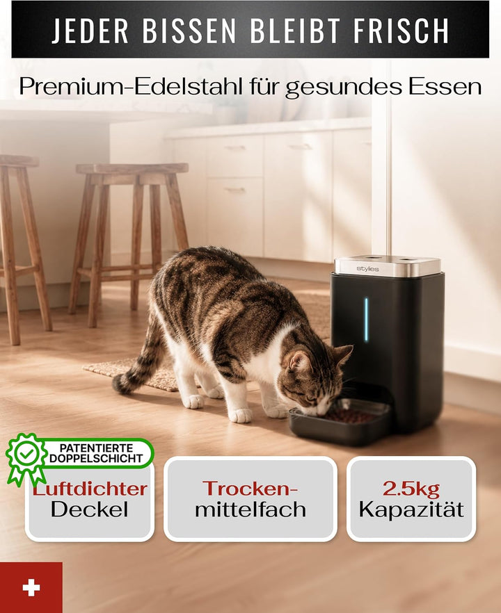 Futterautomat Katze 4,5L mit WiFi &amp; App, Katzenfutter Automat für Trockenfutter, Edelstahlnapf, bis
