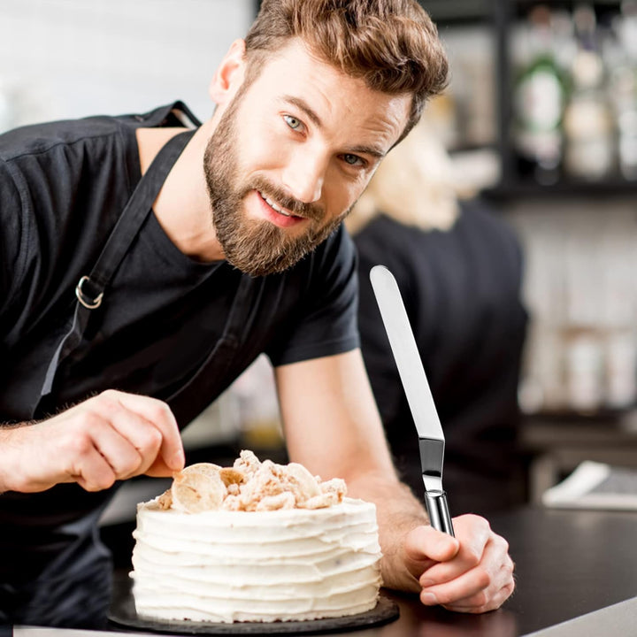 Vinabo Küchenspachtel-Set, 4 Stück, abgewinkelt, Spachtel aus Edelstahl, Spachtel für Kuchen, Kuchen