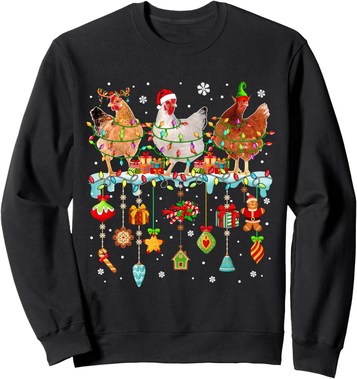 Three Santa Reindeer Elf Chickens Xmas Farmer Family Kids Sweatshirt