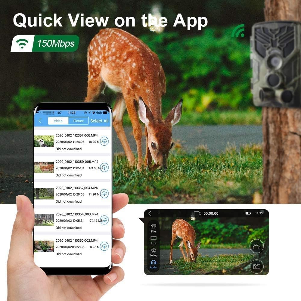 Wildkamera WLAN mit Handyübertragung App 36MP/4K, WiFi Bluetooth Wildtierkamera mit Nachtsicht Beweg