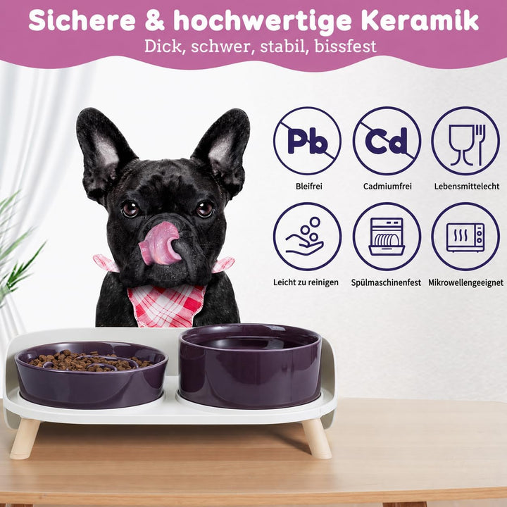 Antischlingnapf Hunde Keramik Hundenapf Erhöht - Anti Schling Napf Hund Set für Mittelgrosse und Kle