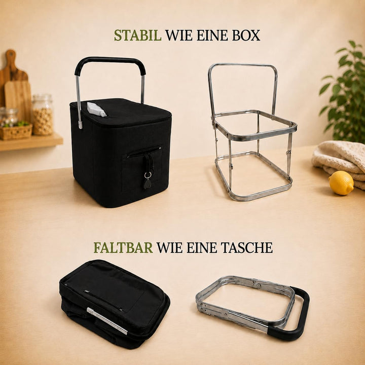 43L Einkaufskorb faltbar mit Deckel, gross, stabil, auch als Mutti Korb nutzbar, isolierter Kühlkorb