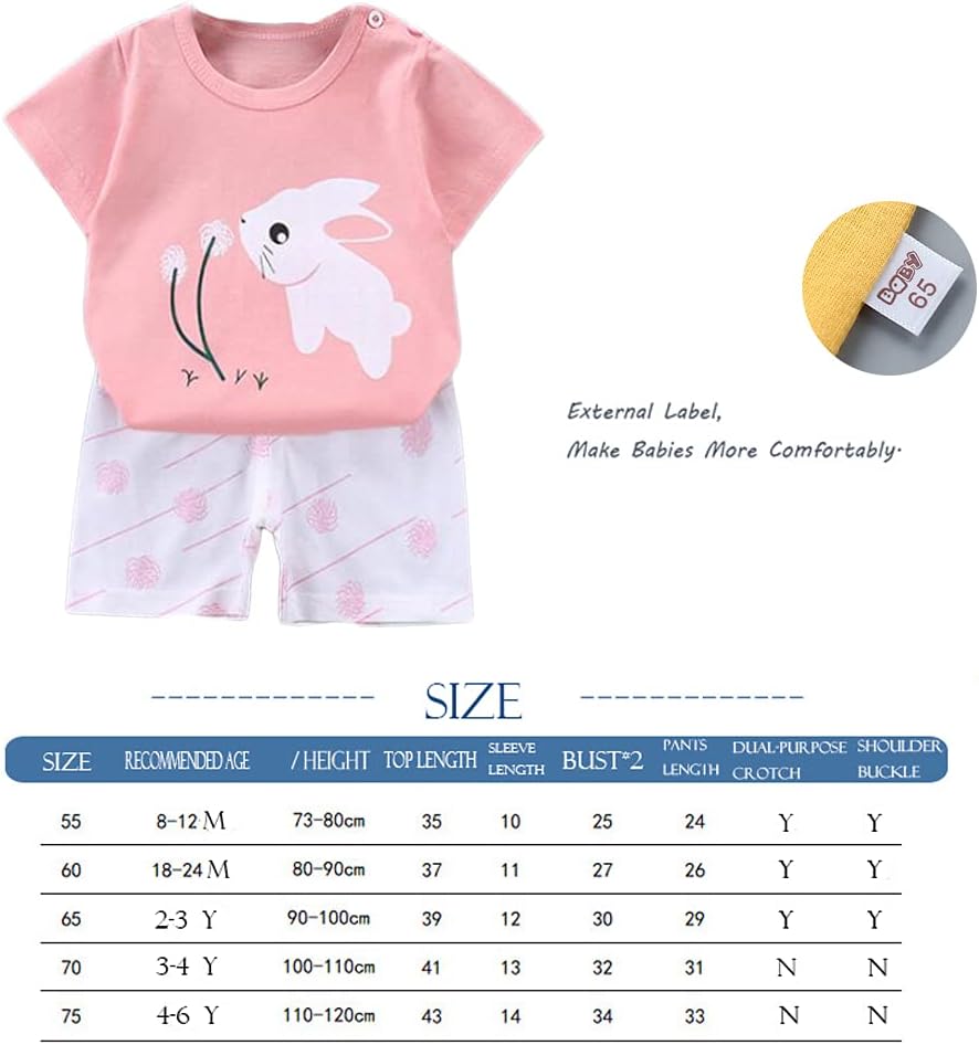 Baby Mädchen 3er Set Kurzarm Shorts T-Shirts Halbarm,6er Pack （Mit/Ohne Schulterschnalle） 2-3 Jahre