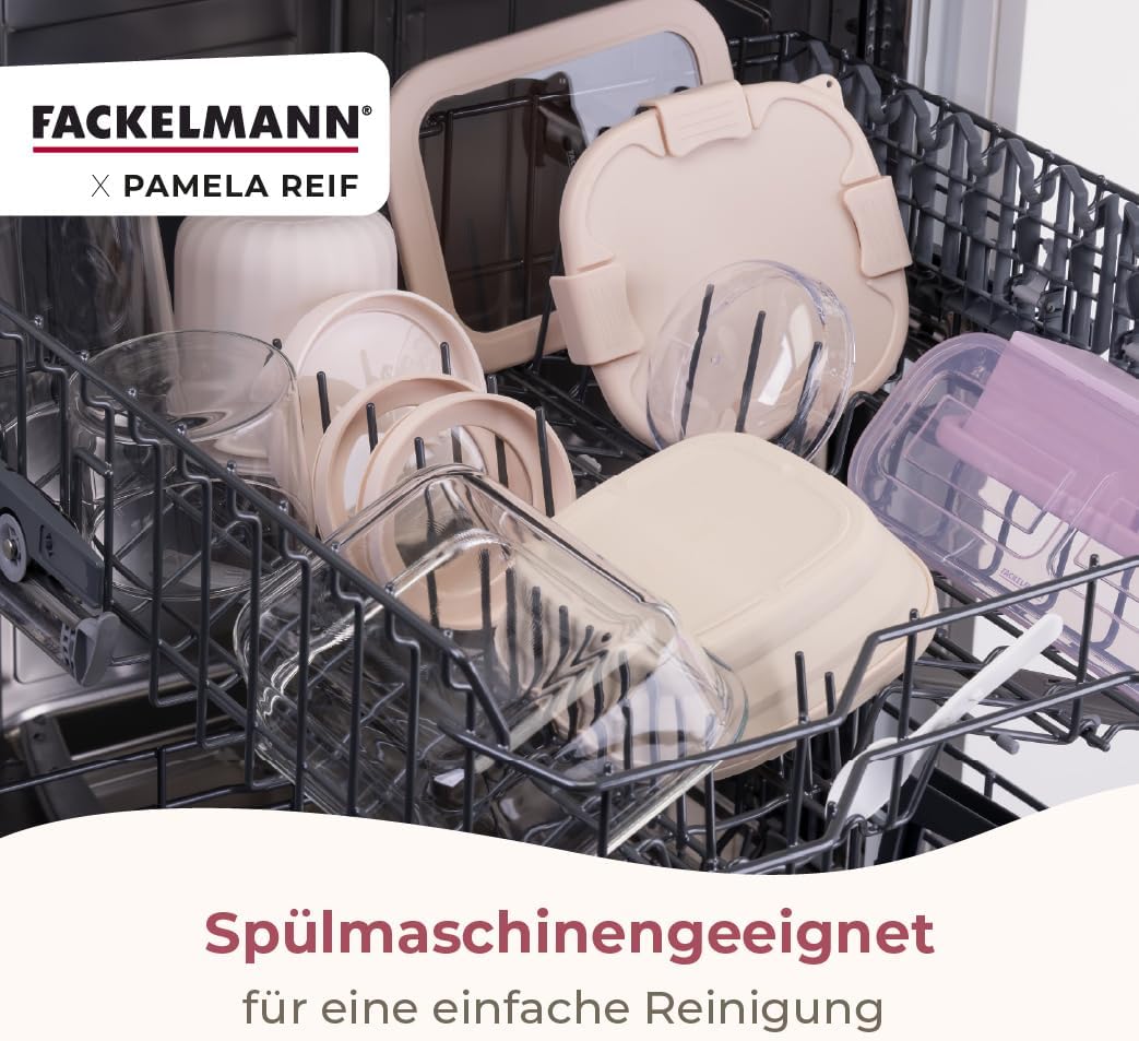 FACKELMANN x Pamela Reif Vorratsbehälter aus Glas mit Silikondichtung – 4 Stück in pastell-beige, 50