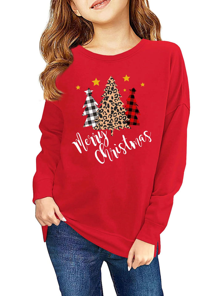 Haloumoning Sweatshirt Mädchen Weihnachtspullover Lustig Rundhals Pullover Winter Oberteile für Kind