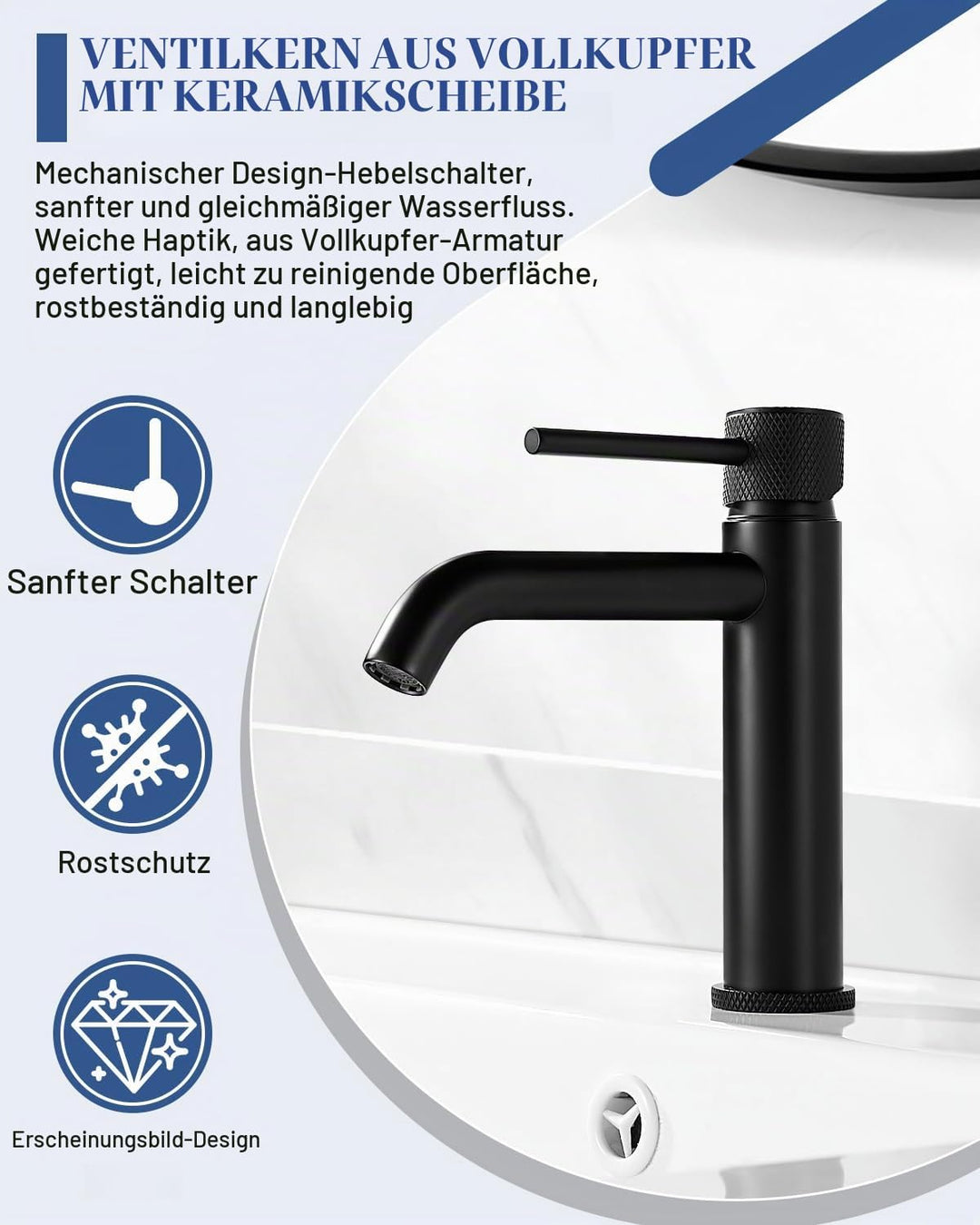 Wasserhahn Bad Waschtischarmatur Schwarz, Waschbecken Armatur Badezimmer, Einhebelmischer Mischbatte