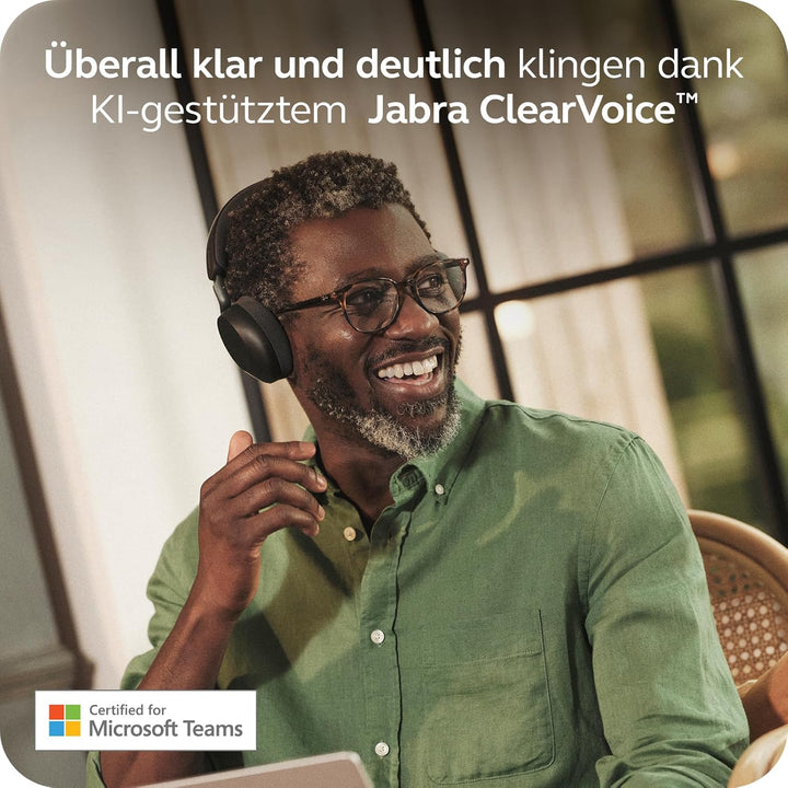 Jabra Evolve3 75 On-Ear Bluetooth Headset kabellos mit Mikrofon & Ladestation für Büro, USB-C, KI-Sp
