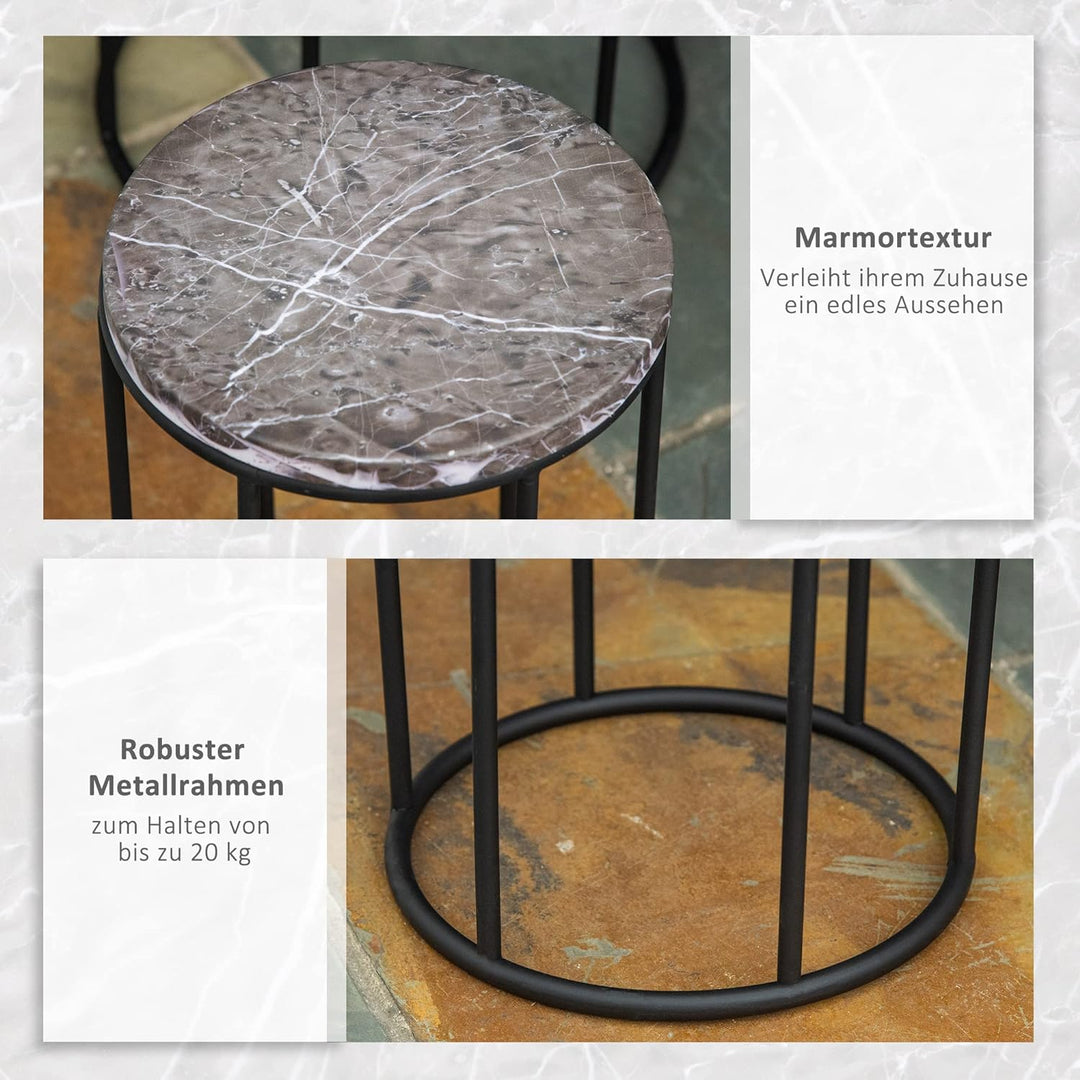 Outsunny Blumenständer 3er Set aus Metall Pflanzenständer Set in Marmoroptik Blumenhocker Blumentopf