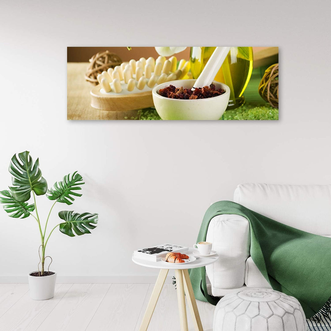 Feeby Bild auf Leinwand Spa Kunstdruck modern für Wohnzimmer Grün 120x40 cm Leinwandbild 120x40 cm G
