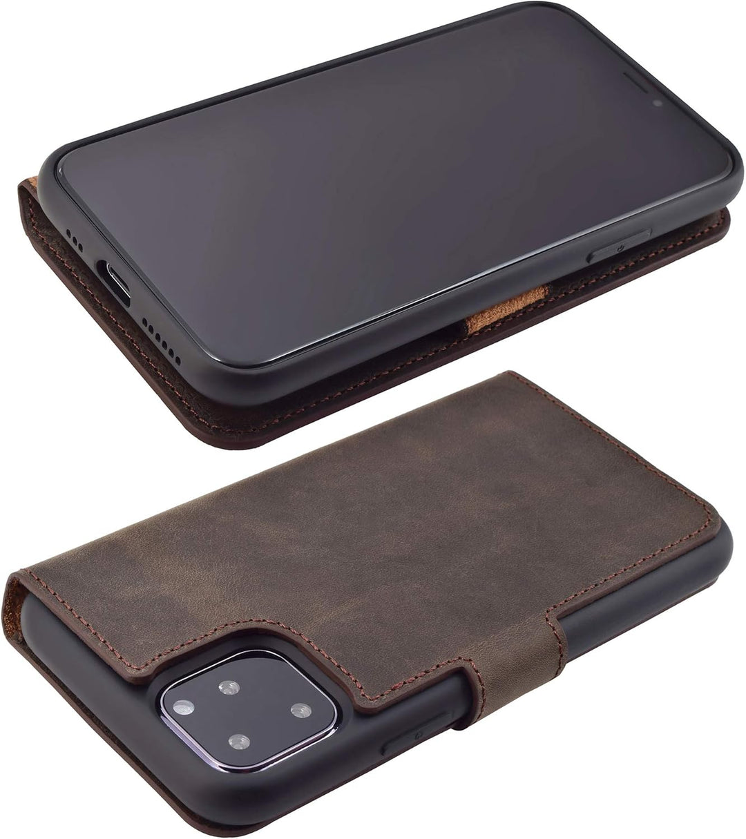 Suncase Book-Style Hülle kompatibel mit iPhone 11 (6.1 Zoll) Leder Tasche (Slim-Fit) Lederhülle Hand