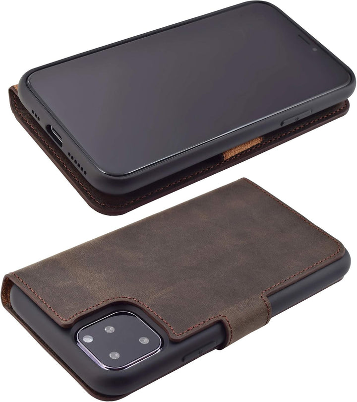 Suncase Book-Style Hülle kompatibel mit iPhone 11 (6.1 Zoll) Leder Tasche (Slim-Fit) Lederhülle Hand