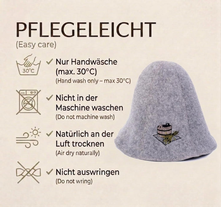Ger3as Saunahut Wolle mit Stickerei für Damen und Herren, Wellness Mütze Premium Qualität Bad Saunak