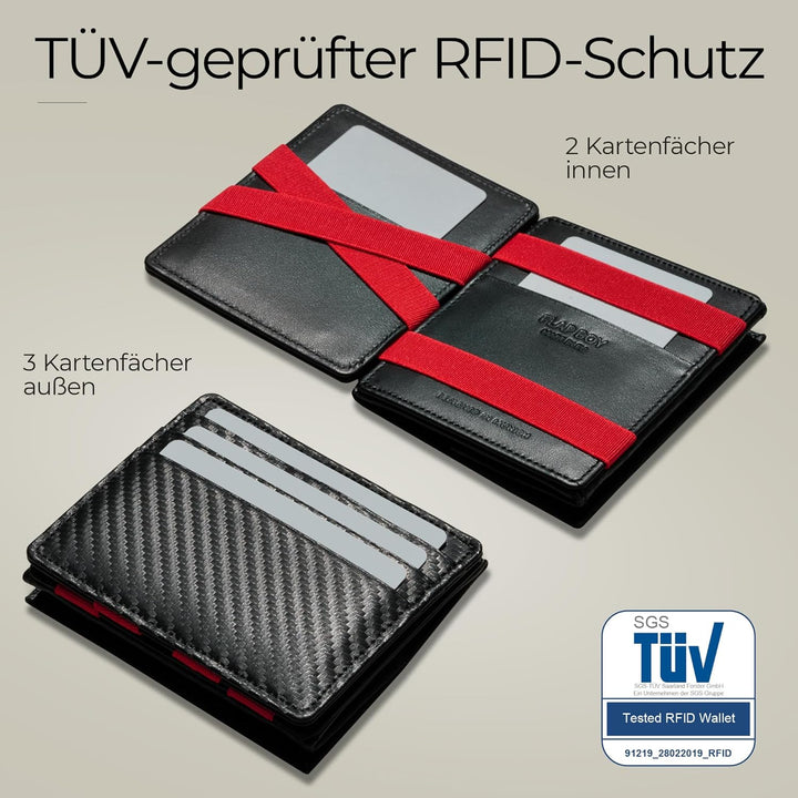 Jaimie Jacobs Flap Boy AirTag Edition Magic Wallet mit Münzfach Echtleder (Carbon mit Rot), Carbon m
