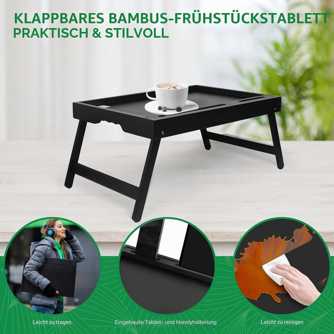 Bett Tablett Tisch mit faltbaren Beinen, Bambus Frühstück Food Tablett mit Media Slot, Verwendung al