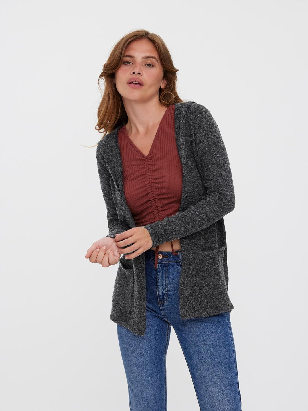 Vero Moda Female Strickjacke VMDOFFY Strickjacke S Dark Grey Melange, S Dark Grey Melange