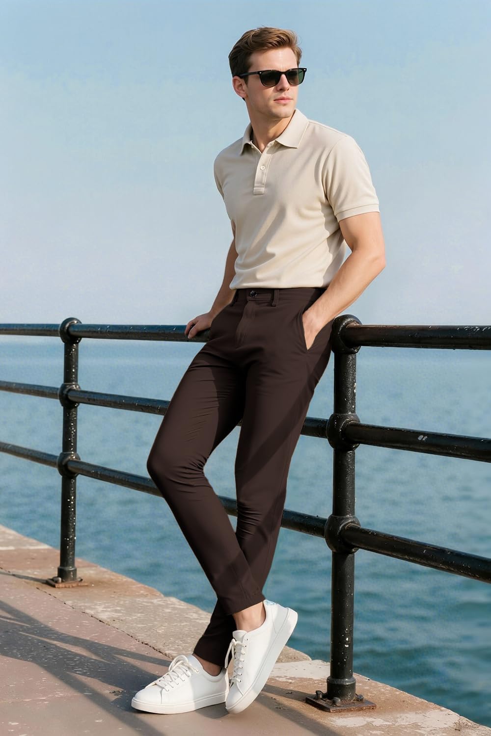 GINGTTO Herren Chino Hose Skinny Chinohose Casual mit Stretch Designer Hose Stoffhose 28W / 30L Brau
