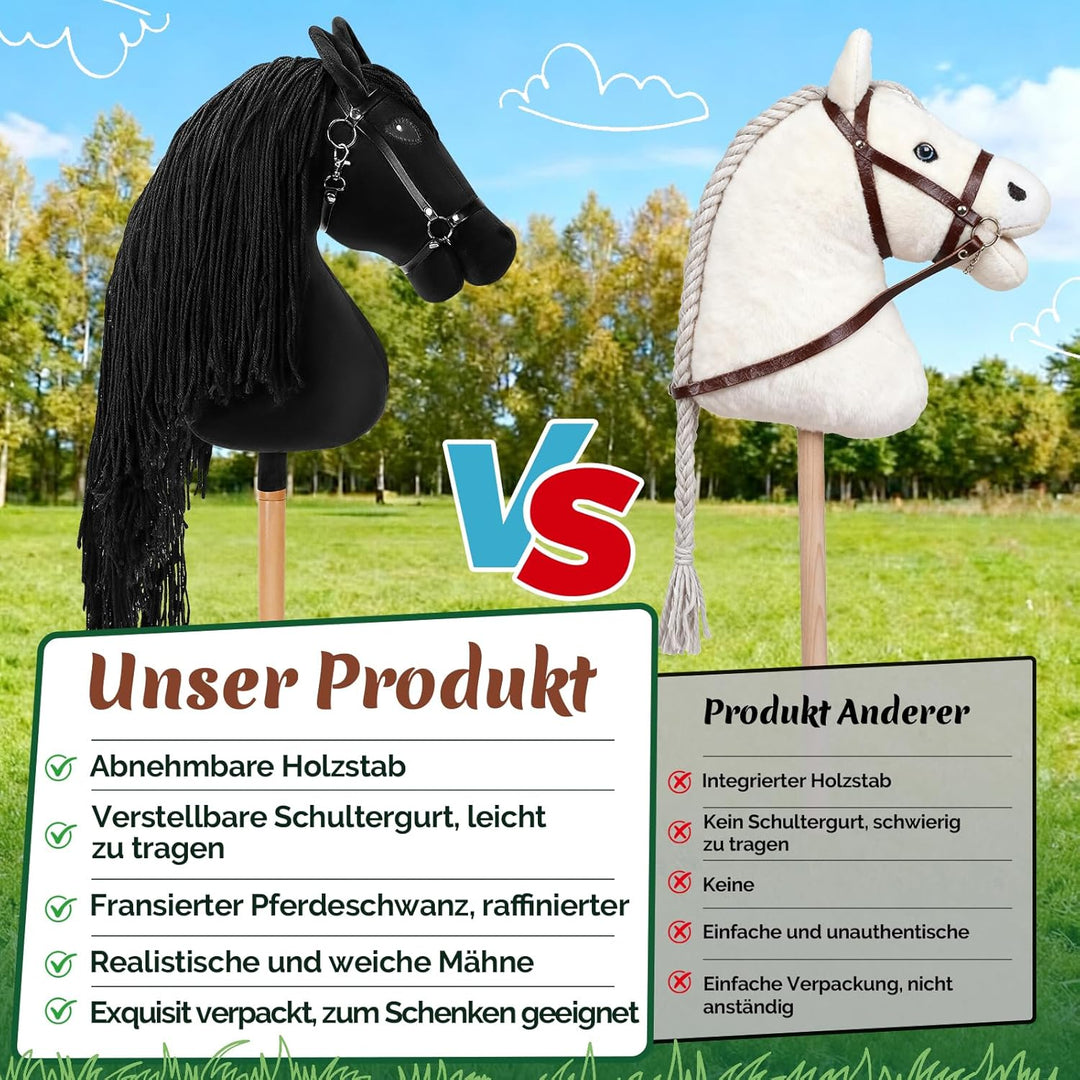 Hobby Horse, A3 Kopfgrösse Steckenpferd Kinder, Hobby Horsing mit Weichem Plüschhalfter, Fliessendem
