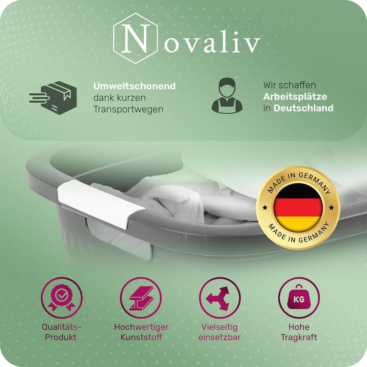 Novaliv Wäschewanne mit 4 Griffen 40L Anthrazit, Wäschebox Set Wäscheeimer Wäschebehälter für Bad Wä