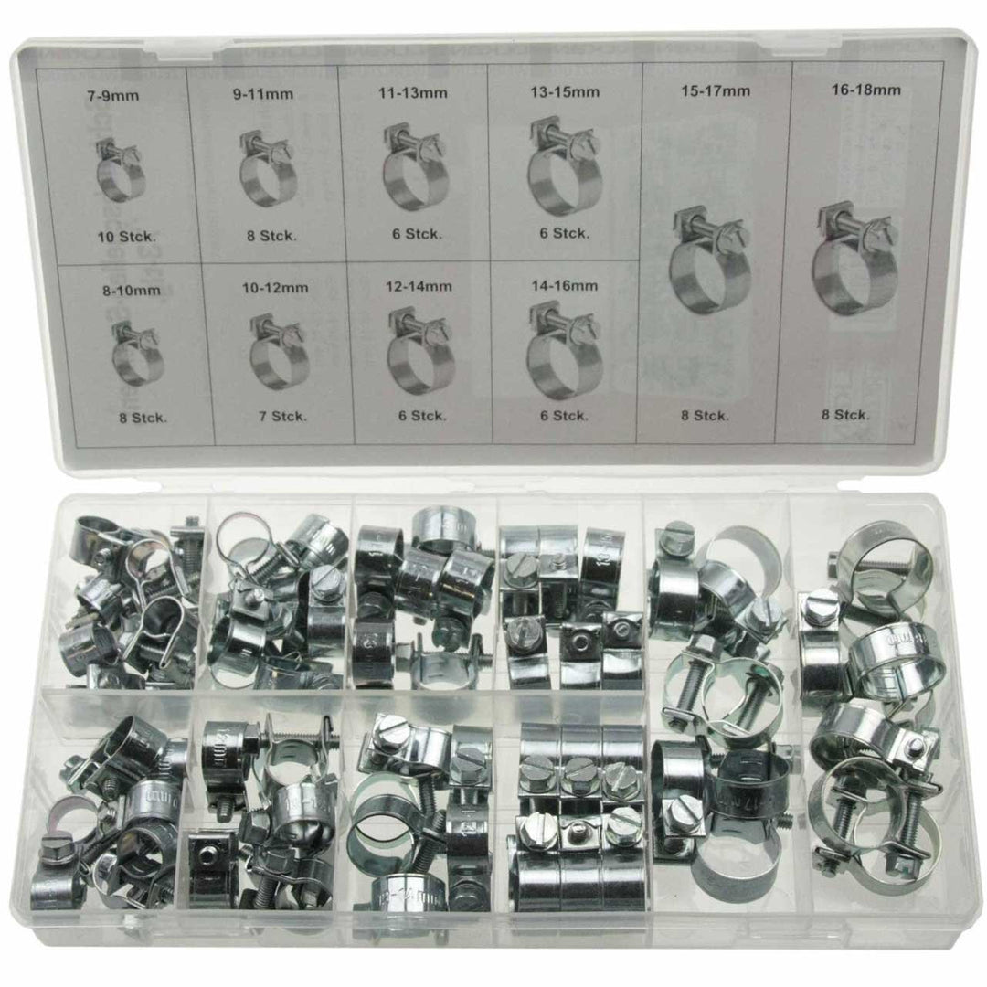 73 x Universal Mini Schlauchklemmen-Sortiment Rundziehende Schlauchschellen/KlemmschelleSatz (im Auf
