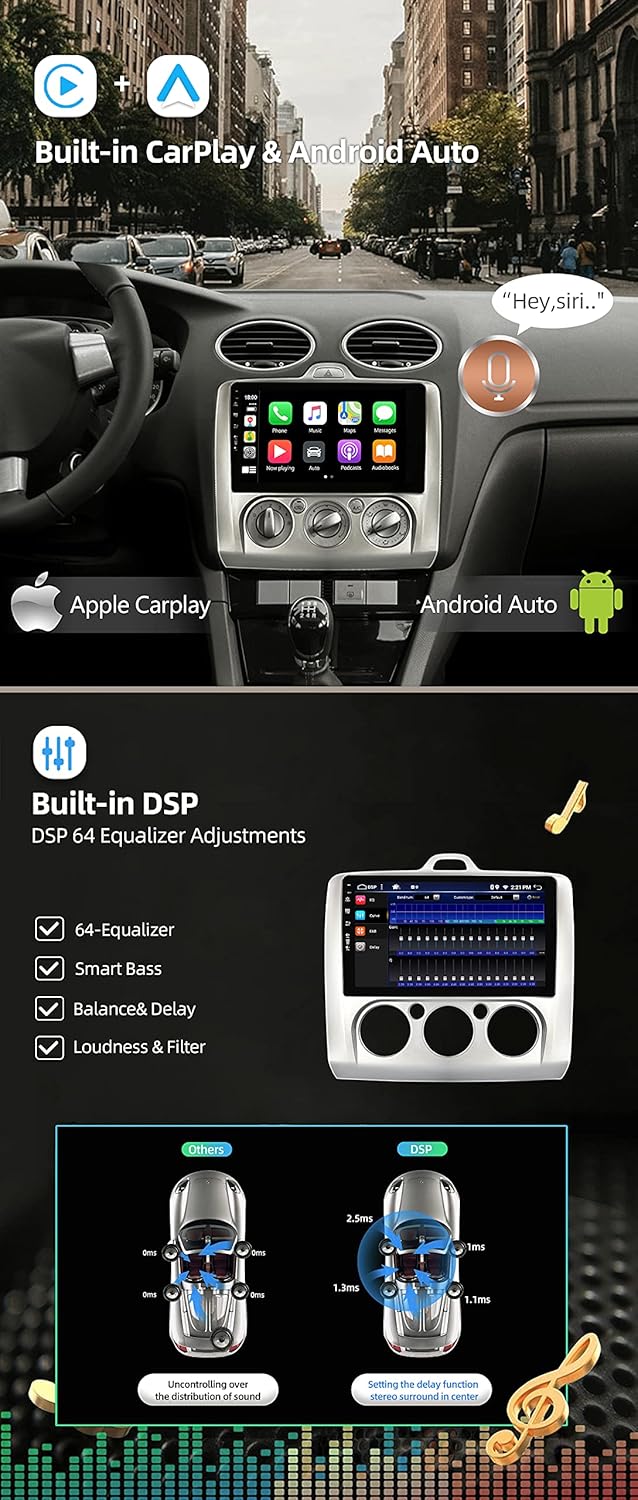 JOYX Android 12 Autoradio Passt für Ford Focus (2004-2011) - [4G+64G] - Eingebaut DSP/Carplay/Androi