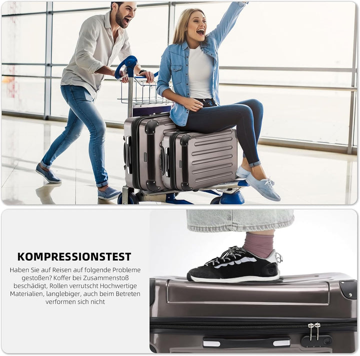 BEIBYE- 3er Kofferset Hartschalen-Koffer Reisekoffer Trolley Rollkoffer Set Reisekofferset (Coffee),
