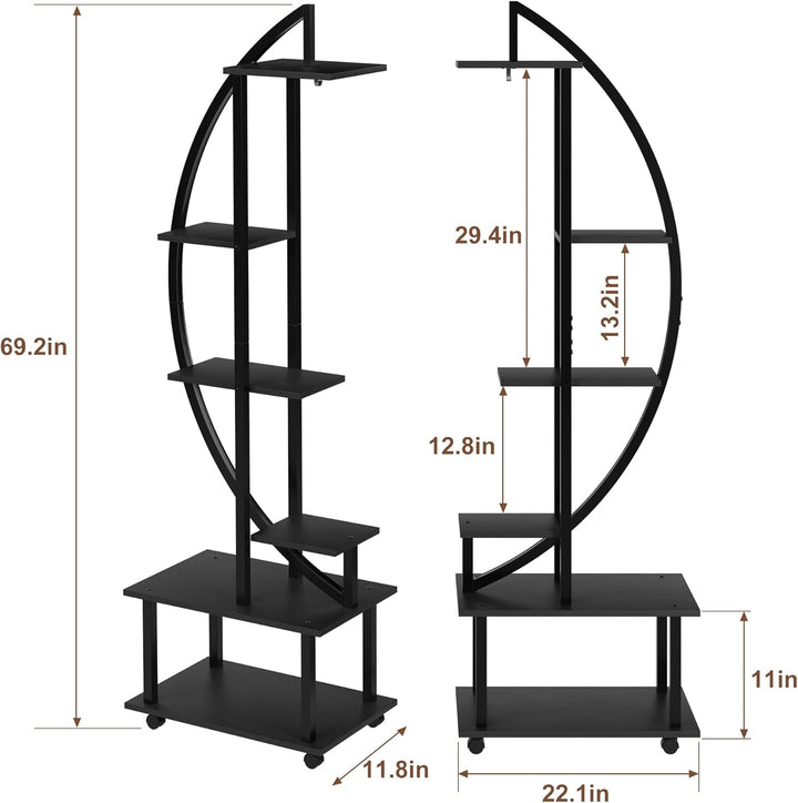 Garvee 5-Stufiger 176cm Pflanzenständer Mit Rädern - 2 Stück Blumenständer Metall Holz Pflanzenregal