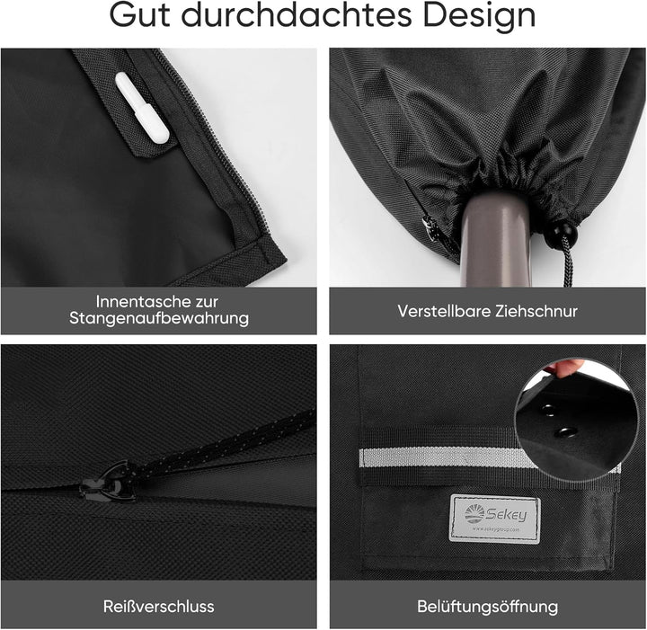 Sekey® Schutzhülle für Ampelschirm,Abdeckhauben für Sonnenschirm 260cm x 40/70/50cm Schwarz, 260cm x