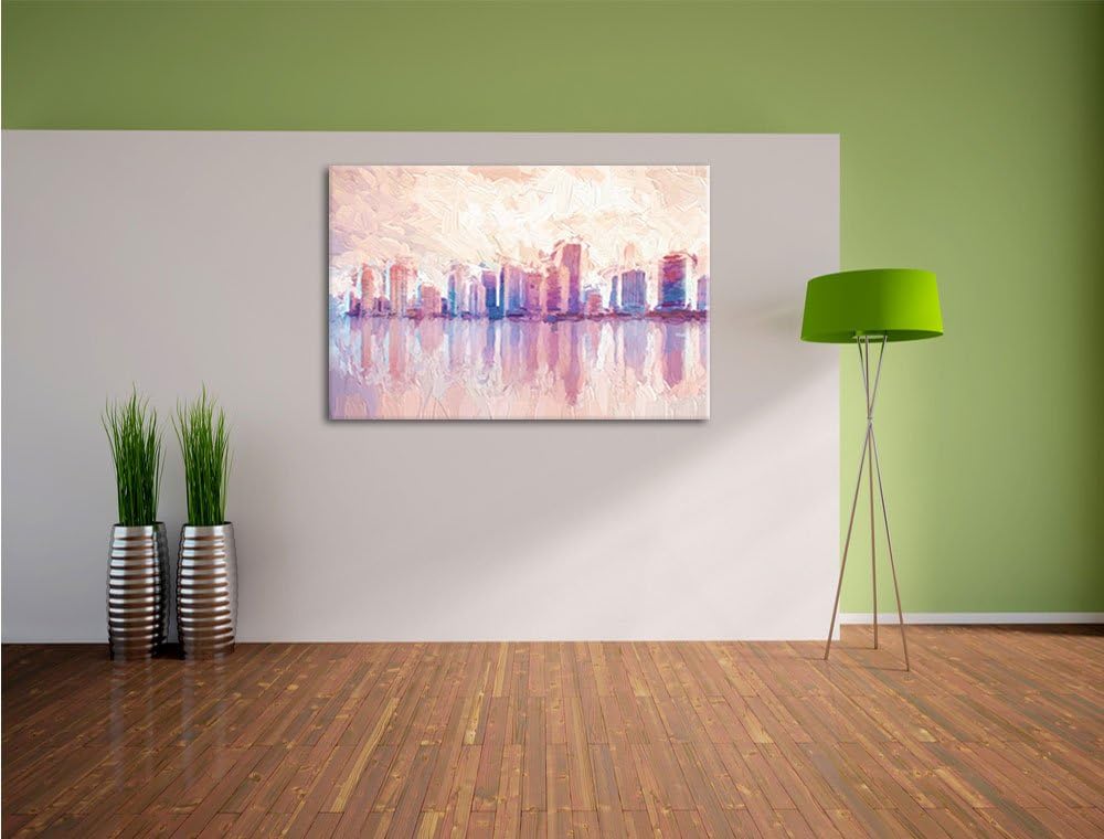 Pixxprint Miami Florida Skyline als Leinwandbild/Grösse: 100x70 cm/Wandbild/Kunstdruck/fertig bespan