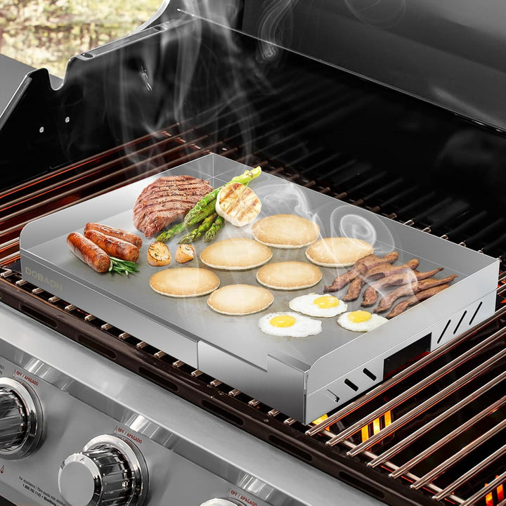 Edelstahl Plancha Grillplatte für Gas- und Holzkohlegrill, Universalgrösse Grillplatte mit Abnehmbar