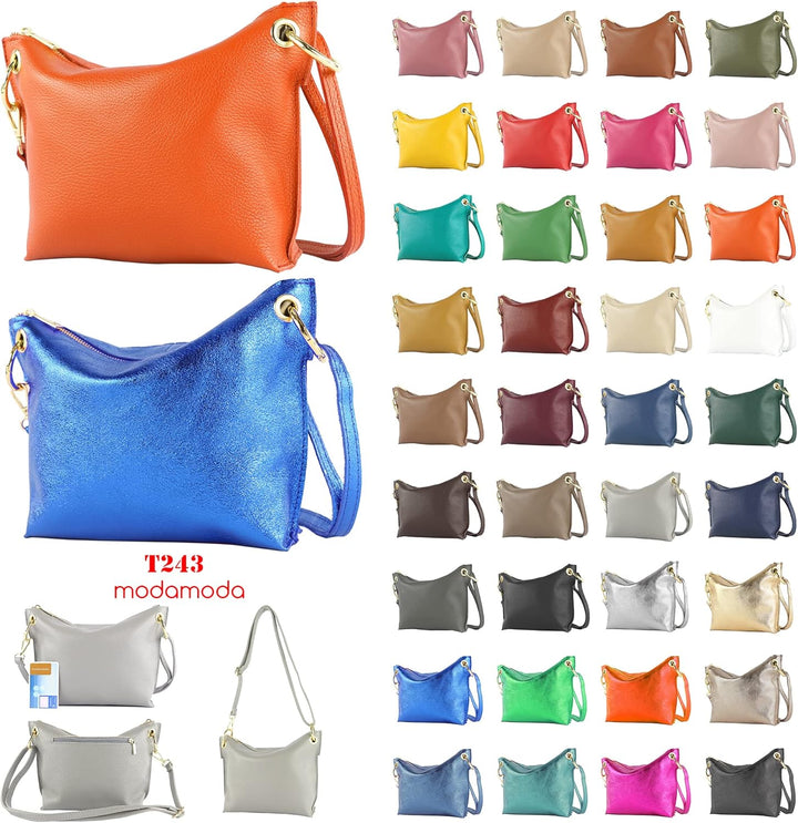modamoda de - T243 - ital. Umhängetasche Klein Small aus Leder Bordeauxviolett, Bordeauxviolett