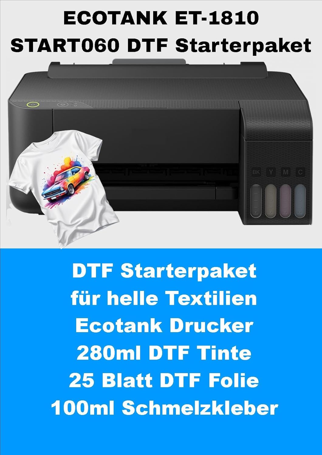 Start060 - A4 DTF Drucker für helle Baumwollstoffe, Polyester und Mischgewebe