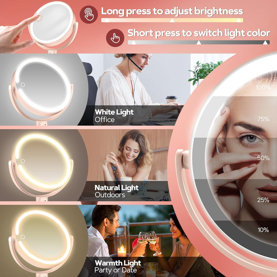 B Beauty Planet Beleuchteter Makeup Spiegel 30X Vergrösserungsspiegel mit 3 Farblicht, dimmbare LED