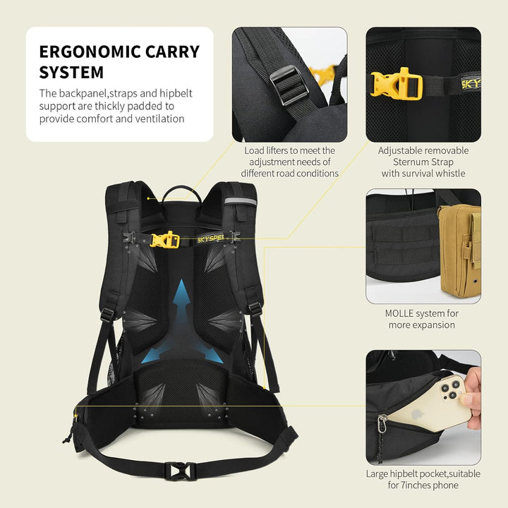 SKYSPER BOGDA 35 Wanderrucksack 35L Camping Backpack mit Rückenbelüftung & Trinksystem Trekkingrucks